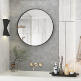 Garvee Explosion-Proof & Moisture-Resistant Round Bathroom Mirror – Wall-Mounted Vanity Mirror with High-Definition Clarity, Modern Matte Black Metal Frame – Sleek Decor for Bathrooms, 32" Matt Black