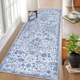 Garvee 2' x 6' Blue Vintage Floral Runner Rug, Washable Non-Slip Low-Pile Hallway Rug for Kitchen, Laundry Room, Bedroom & Entryway - Blue