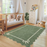 Garvee 5' × 7' Washable Scalloped Bow Area Rug, Soft Low-Pile Non-Slip Carpet for Bedroom, Nursery & Playroom, Sage Green - Sage Green
