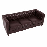 Garvee Modern Chesterfield 81" Leather Sofa - 3-Seater Deep Seat Tufted Couch - Sturdy Wooden Frame, Comfortable & Stylish Mid-Century Living Room Furniture for Apartment, Office, Home - PU Brown - Dark Brown