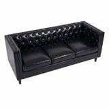 Garvee Modern Chesterfield 81" 3-Seater Leather Sofa - Deep Seat Handmade Button Tufted Back - Robust Wooden Frame, Comfortable Mid-Century Couch for Living Room, Apartment, Office - PU Black - Black