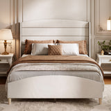 Garvee Modern Minimalist Queen Upholstered Platform Bed Frame – 51.6" Tall Wingback Headboard – Sturdy Wood Slats – Raised Footboard – Soft Linen – Noise-Free – No Box Spring Needed – Bedroom Furniture – Light Beige - Cream