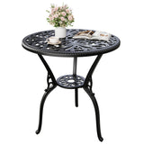 Garvee 24" Round Patio Bistro Table with Umbrella Hole, Cast Aluminum Outdoor Accent Table for Balcony, Garden, Porch & Poolside - Black