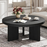 Garvee 33.4" Small Round Coffee Table with 1.3" Thick Top, Fluted Legs Circle Center Table for Living Room & Bedroom, Easy Assembly, Black - Black