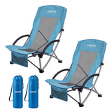 Garvee 2‑Pack High ‑Profile Beach Lounge Chairs — Foldable Portable Camping Chairs with Mesh Back, Cup Holder & Carry Bag, 300 lb Capacity - Blue-2Pcs