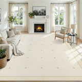 Garvee Modern Area Rug 4' × 6'– Non-Slip, Washable, Low Pile, Soft Faux Wool Carpet – Spot Resistant, Minimalist Geometric, Collapsible for Living Room, Entryway, Nursery – Beige - Beige