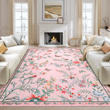 Garvee 6' × 9' Floral Print Area Rug, Machine Washable Non-Slip Low-Pile Soft Rug for Living Room, Bedroom & Nursery, Pink - Pink