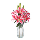 Garvee Pink Real Touch PU Lily Flowers with 6 Blooms & 3 Buds, Lifelike Artificial Lily for Home Decor
