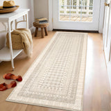 Garvee Washable 2x6 Runner Rug, Vintage Soft Non Slip Kitchen Laundry Runner, Farmhouse Entryway Living Room Floor Mat Stain Resistant Carpet for Hallway Bedroom Geometric Beside Rug, Beige Taupe - Beige