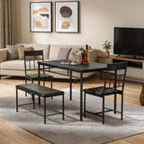 Garvee 4-Piece Modern Dining Table Set, Kitchen Table with Upholstered Chairs and Bench, Kitchen Table Set for Small Space, Apartment, Home, Studio - Black