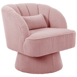 Garvee Modern Swivel Barrel Accent Chair – Velvet Upholstered Comfy Armchair with Striped Backrest, Soft Cushion, 360° Swivel – Round Lounge Chair for Living Room, Bedroom, Small Spaces – Corduroy | Pink - Pink