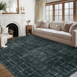 Garvee 9' x 12' Black Modern Crosshatch Abstract Area Rug, Washable Non-Slip Low-Pile Carpet for Living Room, Bedroom and Dining Room - Black