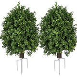 Garvee 2-Pack PVC 27-Inch Boxwood Shaped Artificial Shrub, UV Resistant, 14-Inch Diameter with 6-Inch Ground Stake, Outdoor Decor, Low Maintenance, for Porch, Garden, Flower Box, Christmas Decoration