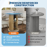 Garvee Space-Saving Round Dining Table with 2-Tier Storage Shelf – Compact 31.5'' Table for 2-4 – Multi-Functional Design with Shutter Door and Fluted Base – Ideal for Dining or Living Room – Natural Wood Color