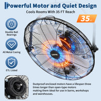 Garvee High Speed Industrial Wall Mount Fan – 24 Inch, 7000 CFM, 3-Speed, Heavy-Duty Aluminum Blades, 360° Adjustable Tilt, IP44 Waterproof – For Garage, Warehouse, Workshop, Greenhouse, Commercial & Residential Use