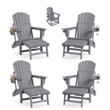 Garvee Adirondack Rocking Chairs, 4-Piece Folding Set with Retractable Ottoman, Footrest and Cup Holder for Patio and Porch
