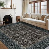 Garvee 5' × 7' Vintage Persian Area Rug, Machine Washable Non-Slip Low-Pile Soft Rug for Living Room, Bedroom & Dining Room, Black/Dark Brown