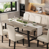 Garvee Rustic Grey 7 Piece Dining Table Set for 6-8 – 71" Industrial Farmhouse Table, Solid Wood Legs, Metal Frame, Spill-Proof & Heat Resistant Surface – 6 Upholstered High Back Chairs with Nailhead Trim, Sturdy, Color: Grey