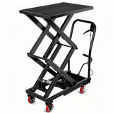 Garvee 770 lb Hydraulic Double Scissor Lift Table Cart, 14"-50" Height, Non-Slip Steel Platform, 4 Wheels, Black - Black/With Gloves