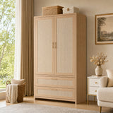 Garvee Spacious Wooden Wardrobe Armoire Closet – 3 Doors, 2 Drawers, Hanging Rod, Shelves – Modern Bedroom Clothes Organizer Storage Cabinet – Light Oak - Light Oak