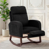 Garvee High Back Upholstered Nursery Glider Rocking Chair with Adjustable Footrest, Side Pocket, Solid Wood Walnut Legs – Comfortable Corduroy Recliner for Baby Room, Living Room, Bedroom – Black, Walnut Legs | Corduroy | Black - Black|Walnut Wood Legs