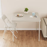 Garvee Portable 5-Piece Dining Set – Beige Folding Table with Faux Leather Surface, 4 Sturdy Metal Chairs – Space-Saving Modern Kitchen & Dining Furniture – Ideal for Small Spaces, Office, Camping – Color: System default