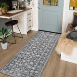 Garvee 2' × 6' Floral Runner Rug, Washable Non-Slip Low-Pile Soft Rug for Hallway, Kitchen, Bedroom & Entryway, Dark Gray - Dark Gray
