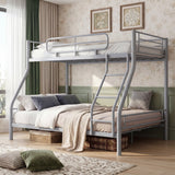 Garvee Twin over Full Bunk Bed Frame, Heavy Duty Metal Bunk Beds for Kids/Teens/Adults, 450 Lbs Upper & 500 Lbs Lower Capacity, Slot-Type Assembly, Reversible Ladder, 11.7" Safety Guardrails，Grey - Silver Gray