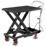 Garvee Hydraulic Lift Table Cart, 330 LBS Capacity Manual Single Scissor Lift Platform, 28.5" Max Lifting Height Mobile Material Handling Cart with Non-Slip Pad & Locking Wheels, Black & Silver - Black