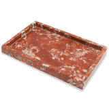 Garvee Natural Marble Stone Tray for Bathroom, 11.8x7.9 in Red Rectangular Vanity Serving Tray with Non Slip Mats, Easy Cleaning for Kitchen Bath Dresser - Volcanic Red