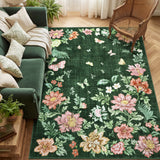 Garvee 5' x 7' Dark Green Floral Butterfly Area Rug, Washable Non-Slip Low-Pile Carpet for Living Room, Bedroom and Dining Room - Dark Green
