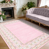 Garvee Bordered Pink 4x6 Washable Modern Geometric Rug - Soft, Non-Slip, Ultra-Thin, Stain-Resistant Fabric - Machine Washable, Durable - Living Room, Bedroom, Playroom - Blush Pink