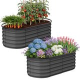 Garvee Raised Garden Bed Planter for Vegetables, 2-Pack Galvanized Metal Beds with 3.5 x 3.5 x 1.4 FT and 5 x 2 x 1.4 FT Sizes, Dark Gray