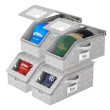 Garvee Collapsible Hat Storage Boxes, 4-Pack – Stackable Gray Fabric Organizer with Clear Lid, Label Slot & Zipper Closure – Dustproof Cap Holder for Closet, Fits Baseball Caps, Sun Hats & More (Gray)