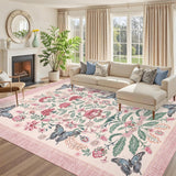 Garvee Pink Bedroom Rug for Girls Room Decor, Floral Botanical Pattern, Low Pile Soft Texture, Washable Stain-Resistant Material, Non-Slip Backing, 5x7 Size, Indoor Living & Playroom - Pink