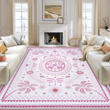 Garvee 8' × 10' Coastal Palm Floral Area Rug, Machine Washable Non-Slip Low-Pile Soft Rug for Living Room, Bedroom & Nursery, Pink - Pink