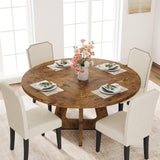 Garvee 5-Piece Farmhouse Round Dining Table Set for 4-6 - Rustic MDF Table + 4 Upholstered Faux Linen Chairs - Space-Saving Kitchen/Dining Furniture, Vintage Brown & Beige - Color: Vintage Brown + Beige