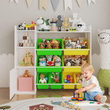 Garvee Kids Toy Storage Organizer with 8 Multi-Color Removable Bins Kid Bookshelf and Toy Storage Large Toy Box with Bookshelf for Study Room, Bedroom, Kids Room, Classroom, Nursery - White+Yellow Green Bins