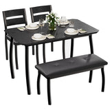 Garvee Space-Saving Dining Table Set for 4 – Modern Furniture for Kitchen & Dining Room – Sturdy Wooden Table, Upholstered Bench, 2 Classic Chairs – Ideal for Small Apartments, Black Color - Black