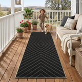 Garvee 2' x 6' Striped Easy Jute Runner Rug, Washable Non-Slip Low-Pile Indoor Outdoor Rug for Hallway, Kitchen & Entryway, Black - Black