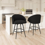 Garvee Modern Swivel Bar Stools Set of 2 – Counter Height Chairs with Backs & Footrest, 360° Silent Swivel, Linen Upholstered Seat, Sturdy Black Metal Frame – Perfect for Kitchen Island or Dining Room, Black
