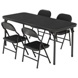 Garvee 5-Piece Folding Kids Table and 4 Chairs Set - Collapsible Activity Furniture, Space-Saving, Ideal for Dining Room, Daycare, Preschool, Educational - Black - Black