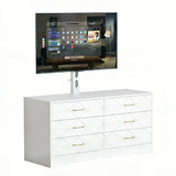 Garvee Versatile Storage TV Stand – Modern Media Console Table with 6 Drawers & Adjustable Height Mount for 32-80 Inch TVs – Entertainment Center & Dresser for Living Room or Bedroom – Global Wood Cabinet, White - White