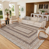 Garvee Modern Bordered Area Rug 5x7 - Washable, Non-Slip, Ultra Thin Low Pile - Stain Resistant, Lightweight - Taupe for Living Room, Dining, Office - Taupe
