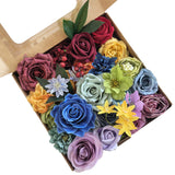 Garvee High-End Realistic Colorful Artificial Silk Flowers for Home Decor – 30 Pcs Faux Floral Arrangements with Iron Stems for Wedding Bouquets & Party Decor – Rainbow – One Box, 30 Pieces, Wire Flower Pole - Lh486 Rainbow