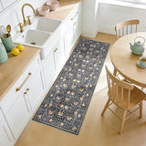 Garvee Vintage Floral Runner Rug – Soft Ultra-Thin Low Pile Non-Slip Washable Carpet – Mark Resistant, Collapsible, No Shedding – Hallway, Bedroom, Kitchen, Laundry, Bathroom – Dark Gray, 2x6ft - Dark Gray