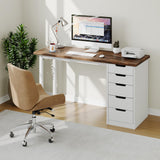 Garvee Computer Desk with 5 Drawers, 47 Inch Modern Simple Study Writing Desk with Storage, Rustic Home Office Desk, Reversible Computer Desk for Home Office, Brown+White - Brown+White