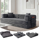Garvee 5-in-1 Convertible Sofa Bed 80.7”Bed Couch with Storage Pocket – No Assembly Required Folding Corduroy Couch, 4 Pre-Shaped Frames & 2 Pillows, Space-Saving for Living Room Bedroom Apartment Dorm - Gray