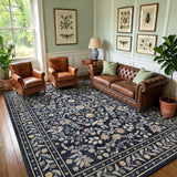 Garvee 5' × 7' Leaf Pattern Area Rug, Soft Washable Low-Pile Polyester Carpet for Living Room, Bedroom and Dining Room, Black - Black
