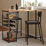 Garvee 3 PCS Breakfast Bar Table and Stools Set, Space Saving Dining Table and PU Leather Upholstered Stools for 2, with Storage Shelves, Wine Racks, for Kitchen, Living Room,90x48x93cm, Retro